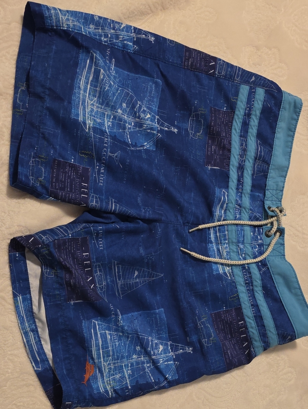 Tommy Bahama Nautical Blueprint Print Men's Swim Board Shorts - Blue